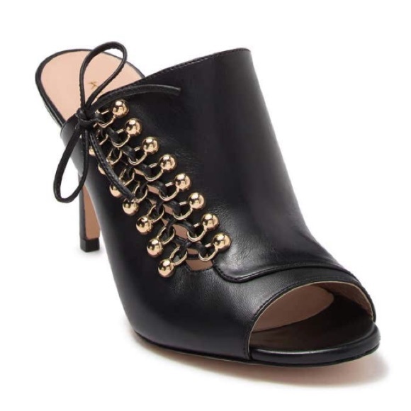 Kurt Geiger Baxter Black Leather Open Toe Side Lace-up Heel Pump Size 39 NIB - Picture 6 of 6